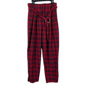 Seek the Label Women’s Red Plaid Belted High-rise Pants - Size Medium
